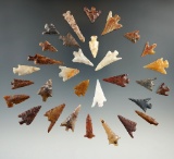 Large group of 31 assorted Columbia River arrowheads, largest is 1 3/8