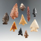 Group of 10 assorted arrowheads found near Biggs Junction, Oregon. Largest is 1 1/2