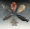 Group of 6 Assorted Arrowheads including 2 Archaic Stemmed, found in Wood Co., Ohio.