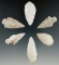 Set of 6 East Coast Arrowheads made from Quartz, largest is 1 3/4
