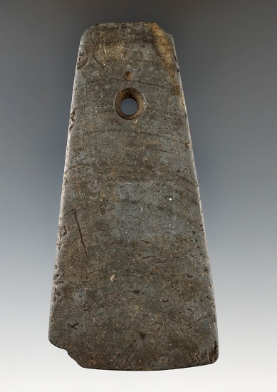 3 11/16" Gray Banded Slate Trapezoidal Pendant found in New York. Ex. Howdy Lang.