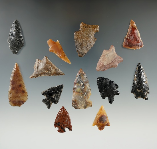 Group of 13 assorted Arrowheads found near Sauvies Island, Oregon in the 1940's.