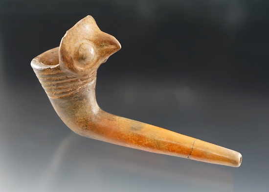 5 3/8" Powell Effigy Iroquois Clay Pipe with restoration.