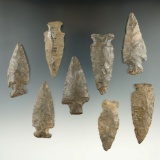 Set of 8 assorted New York arrowheads, largest is 2 1/4