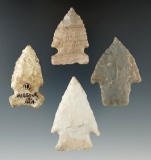 Set of four assorted flaked artifacts, largest is 2 1/16
