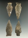 Set of four New York arrowheads, largest is 2 3/16