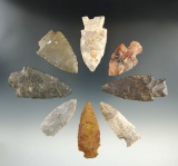Group of 8 Midwest Arrowheads, largest is 3