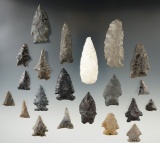 Group of 21 assorted points found near the New River, Henderson, West Virginia 1967-68.