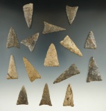Group of 15 triangle points found in various locations in New York State. Largest is 1 7/16