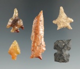 Set of 5 Assorted Arrowheads, found at the Richard Sawyer Site, Columbia River.