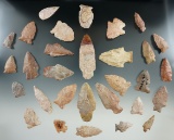 Large group of assorted colorful arrowheads found in Indiana and Kentucky. Largest is 2 3/4