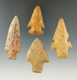 Four assorted points found in Louisiana including a very nice 2 3/8