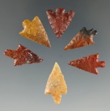 Set of 6 very nice Assorted Columbia River Arrowheads found in Oregon and Washington. Largest is 1