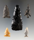 Ex. Museum! Group of 5 Arrowheads from the Western US, largest is 2 5/16