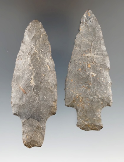 Pair of Nellie Chert Adenas found in Coshocton Co., Ohio. Largest is 3 1/2".