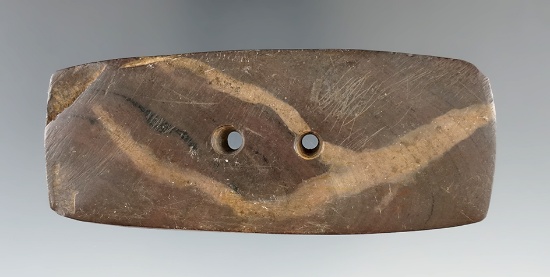 3 3/4" Gorget made from slate with lightning streaks, found in Holmes Co., Ohio.
