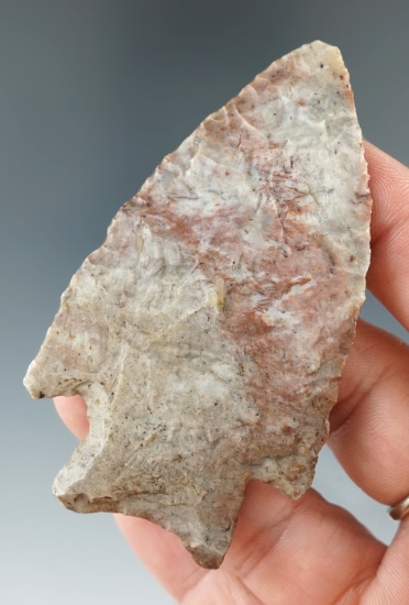 Fine 3" Bifurcate made from red and gray Upper Mercer Flint. Found in Holmes Co., Ohio.