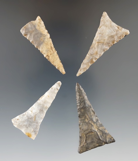 Set of 4 Triangle Points made from Upper Mercer Flint. Largest is 1 7/8". Holmes Co., Ohio.