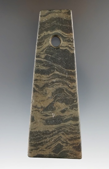 3 15/16" Adena Trapezoidal Pendant made from Mottled Slate, found in Seneca Co., Ohio. Pictured!