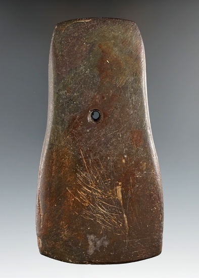 4 9/16" Hopewell Pendant made from Mottled Slate, found in Perry Co., Ohio. Ex. Brian Donaldson.