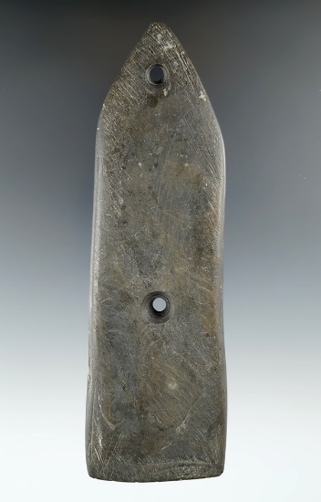 6 1/16" Glacial Kame Sandal Sole Gorget made from exfoliated Mottled Slate, Lucas Co., Ohio.