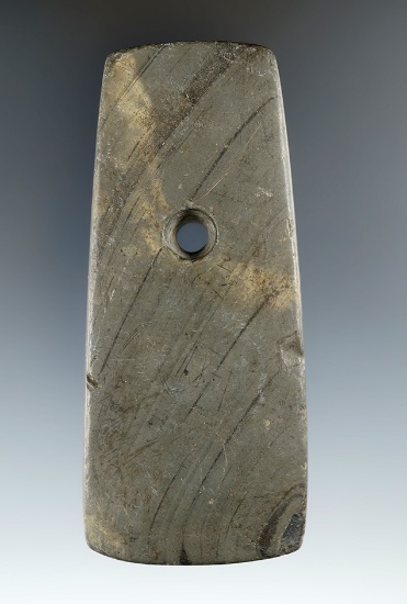 3 7/8" Adena Trapezoidal Pendant found in Medina Co., Ohio. Ex. Gilbert Dilley, Jim Johnston.