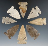 Set of eight nicely styled Sidenotch Points found in Ohio. Largest is 2