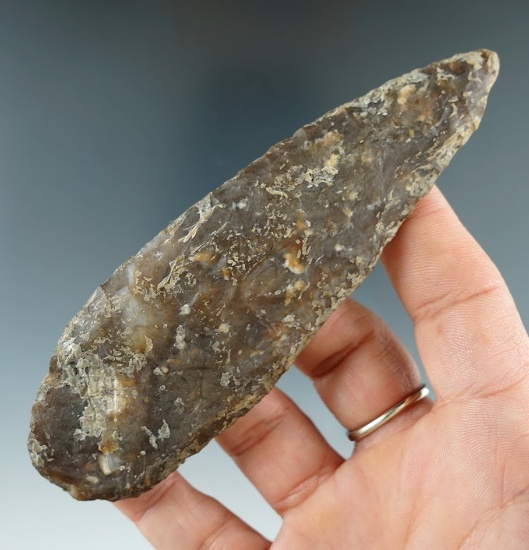 Pictured! 4 11/16" patinated Knife River Flint Archaic Blade  found in Eastern South Dakota.