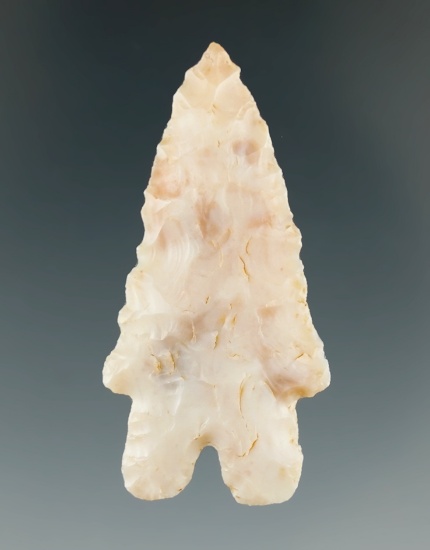 2" Bifurcate that is thin and well flaked from attractive Flint Ridge Flint found in Ohio.