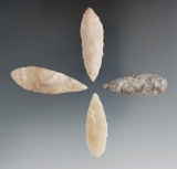 Set of four nicely flaked Nodena points found in Texas and Arkansas.