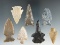 Set of seven assorted arrowheads found in Rush Co., Indiana, largest is 2 1/16