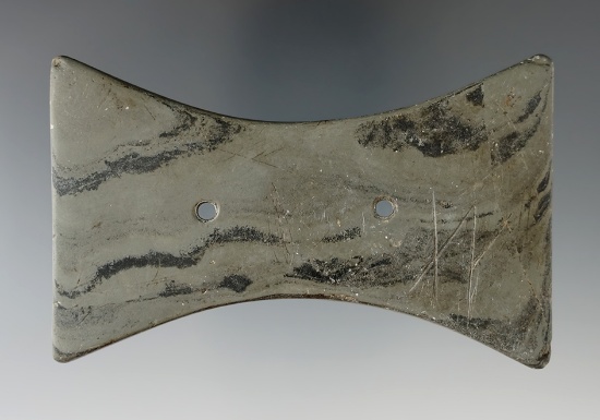 3 3/4" authentic Bi-Concave Gorget with modernly added engraving marks - southern Michigan.