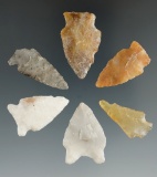 Set of six nice  assorted points found in Eastern South Dakota, largest is 1 5/16