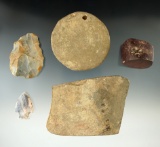 Group of assorted artifacts found  at the Cash Bend site near the Buffalo River, Searcy Co., Arkansa