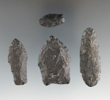 Set of four projectile points made from basalt found in the Western U. S. Largest is 1 15/16