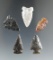 Set of five nice arrowheads found in Eastern South Dakota, largest is 15/16