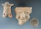 Set of three pre-Columbian pottery heads found in Mexico, largest is 2 5/8