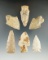 Set of 6 Assorted Indiana Arrowheads, largest is 2 3/8