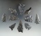 Group of 10 Assorted Ohio Arrowheads made from Coshocton Flint, largest is 2 1/4
