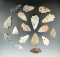 Group of approximately 17 assorted arrowheads found mostly in Ohio. Largest is 1 5/8