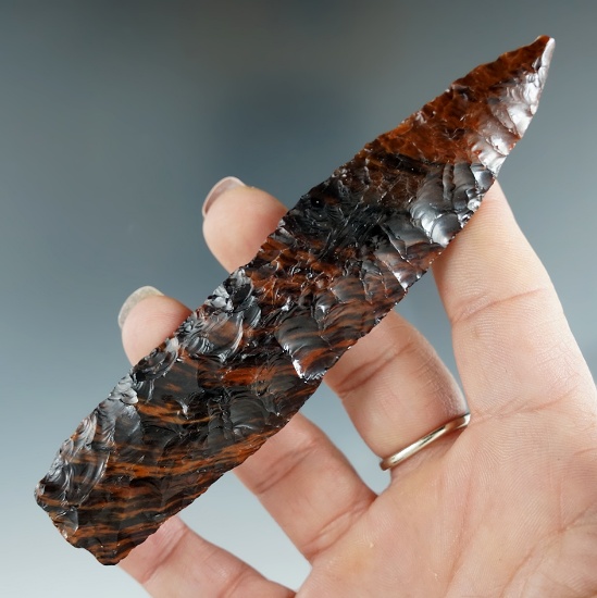4 3/4" Paleo Lanceolate Knife - mahogany obsidian.  Found near Massacre Lake, Oregon.