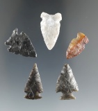 Set of five nice arrowheads found in Eastern South Dakota, largest is 15/16