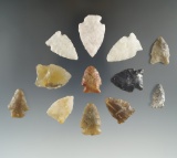 Set of 12 assorted arrowheads - surface finds in Eastern South Dakota. Largest is 1 5/16