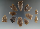 Set of 11 assorted arrowheads made from high-quality Knife River Flint - Eastern South Dakota.