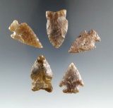 Set of five nice points made from attractive materials found in eastern South Dakota.