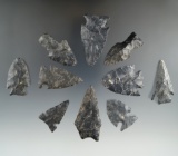 Group of 10 Assorted Ohio Arrowheads made from Coshocton Flint, largest is 2 1/4