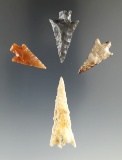 Set of four Columbia River arrowheads found near Fountain Bar, largest is 1 1/2