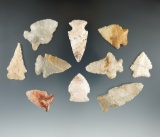 Set of 10 Indiana Arrowheads, largest is 2