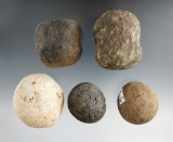 Group of five Hammerstones found in Ohio, two are grooved.