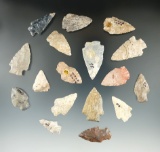 Group of approximately 17 assorted arrowheads found mostly in Ohio. Largest is 1 5/8